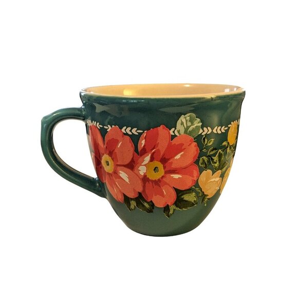 The Pioneer Woman Bloom Coffee Mug 16oz Tea Cup Floral Teal Pink Stoneware - Picture 3 of 6